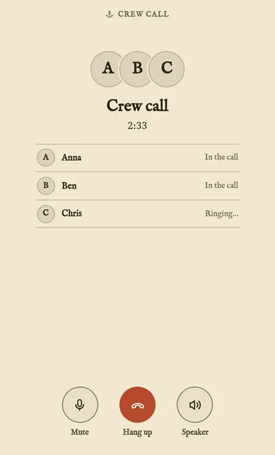 A voice call between four crew devices.
