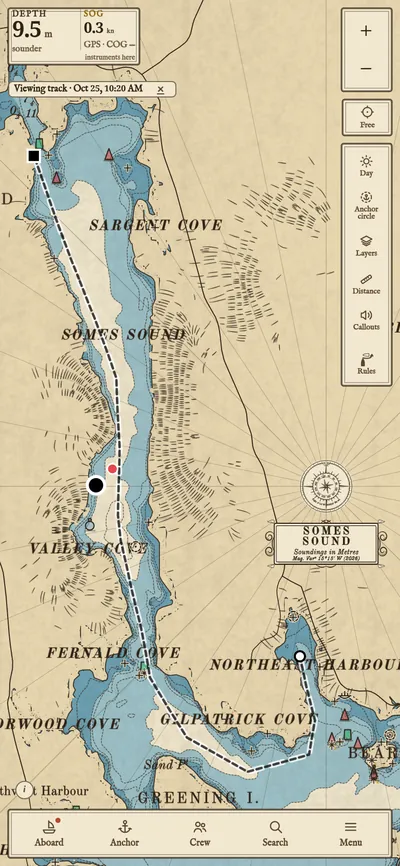 A passage from Northeast Harbor up Somes Sound.